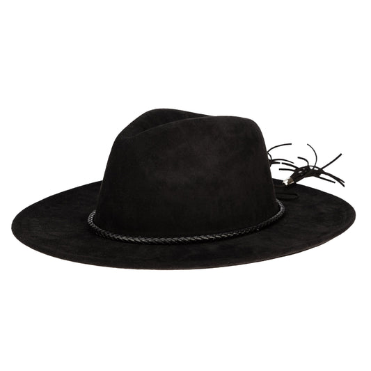 Faux Suede Fedora With Tassel Back Bow
