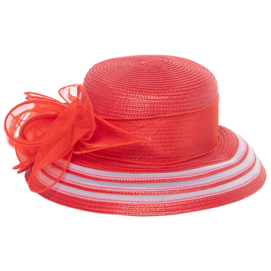 Women's Red Dress Hat with Organza Bow