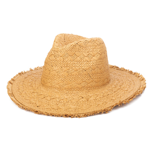 Women's Woven Pattern Fedora With Fray Edge