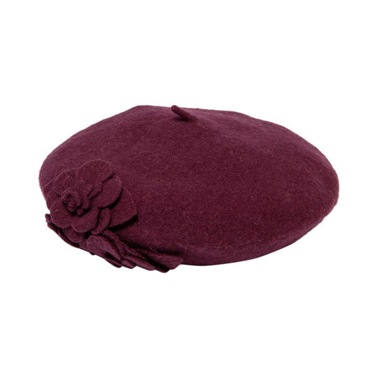 Womens Wool Beret With Flowers-One Size