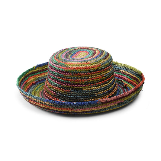 Women's Crocheted Raffia Kettle Brim Hat