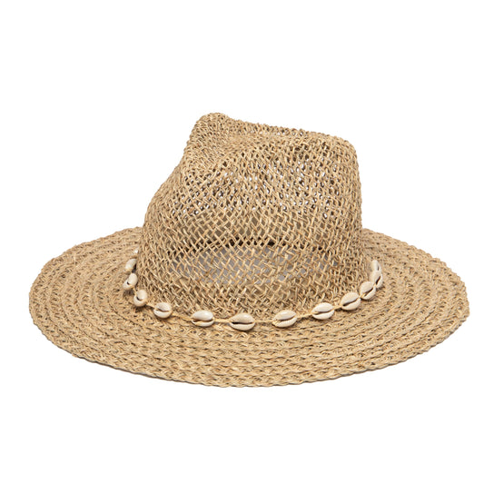 Women's Seagrass Fedora With Gold Plated Shell Band
